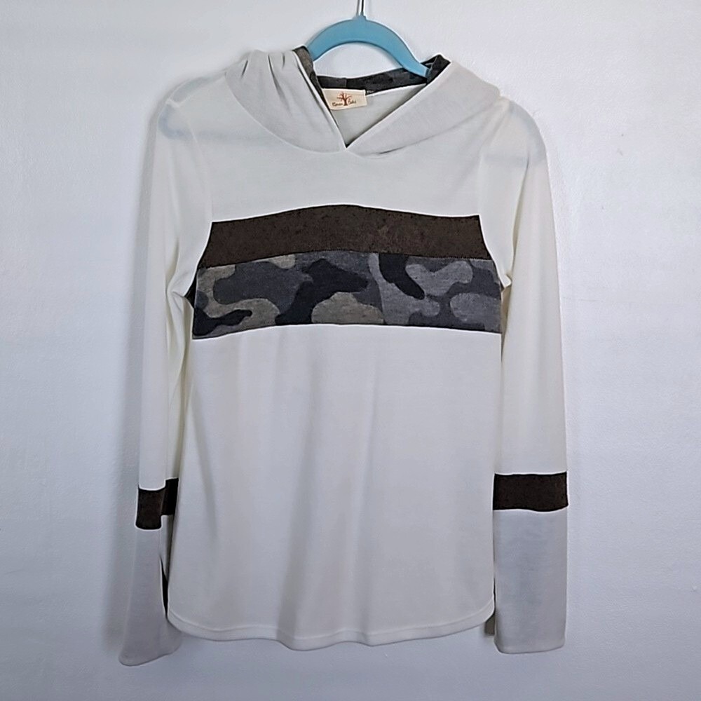 Eleven Oaks Womens‎ Camo Colorblock Hoodie Long Sleeve Thumbhole Top Small